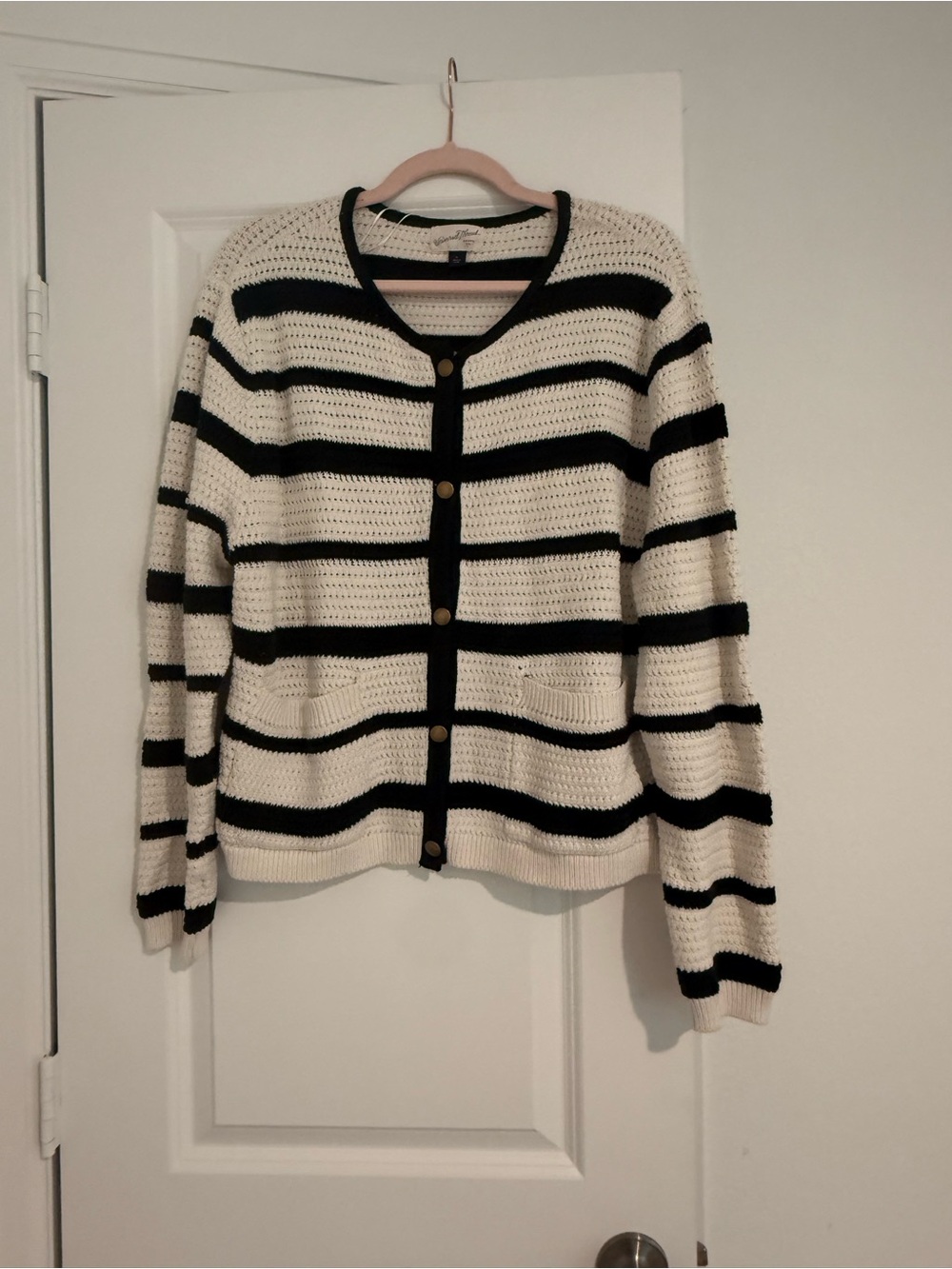 Universal Thread Cream and Black Striped Crochet Cardigan
